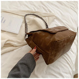 Faux Suede Braided Chain Strap Bag