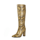 Costanza Metallic Snake Pattern Knee High Boots