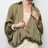 Ingrid Ruched Satin Bomber Jacket