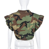 Valerie Camo Ruffle Sleeve Cropped Utility Jacket