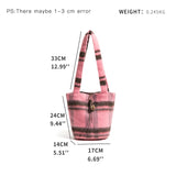 Pink Plaid Woolen Sling Bucket Bag