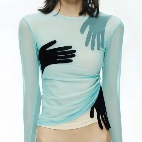 Sia Sheer Graphic Mesh Tissue Top