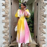 Sidonie Ombre Puff Sleeve Maxi Dress watereverysunday
