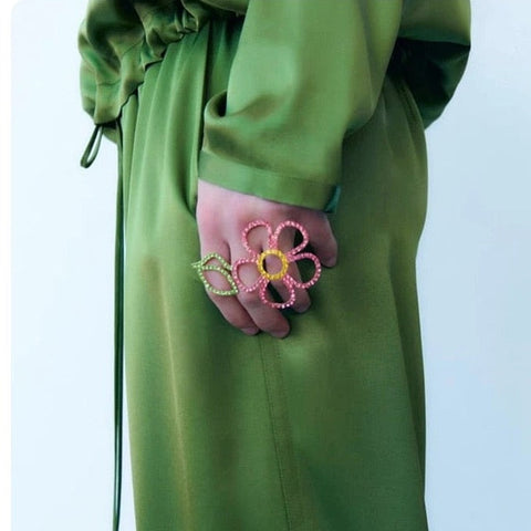Sien Big Colorful Rhinestone Flower Double Finger Ring watereverysunday