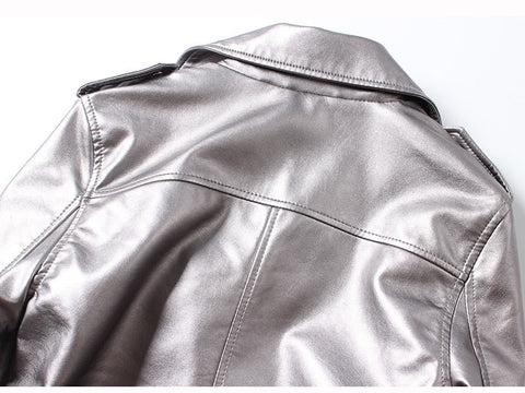 Metallic Liquid Leather™ Biker Jacket - Gunmetal Silver JK75SH