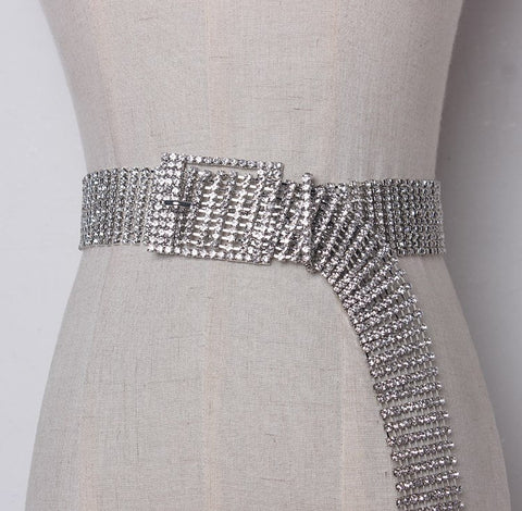 Silver Rhinestone Crystal Extra Long Belt