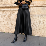 Simone Pleated Faux Leather Midi Skirt