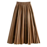 Simone Pleated Faux Leather Midi Skirt