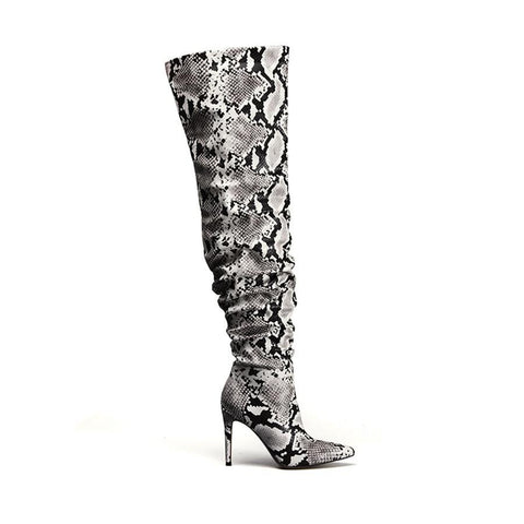 Slouchy Thigh High Snakeskin Print Boots watereverysunday