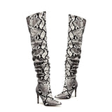 Slouchy Thigh High Snakeskin Print Boots watereverysunday