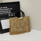 Sofia Metallic Woven Ring Handle Bag