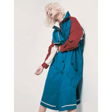 Solana Blue Red Color-block Trench Coat
