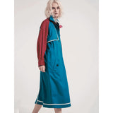 Solana Blue Red Color-block Trench Coat