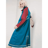 Solana Blue Red Color-block Trench Coat
