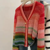 Sombre Rainbow Stripe Knit Cardigan