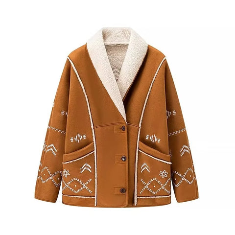Sonya Tribal-Pattern Faux Shearling Jacket