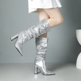 Stafa Mermaid Sequin Metallic Knee High Boots watereverysunday