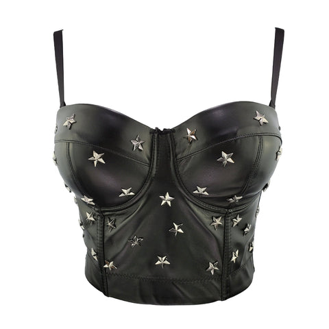 Star Studded Faux Leather Bra Top