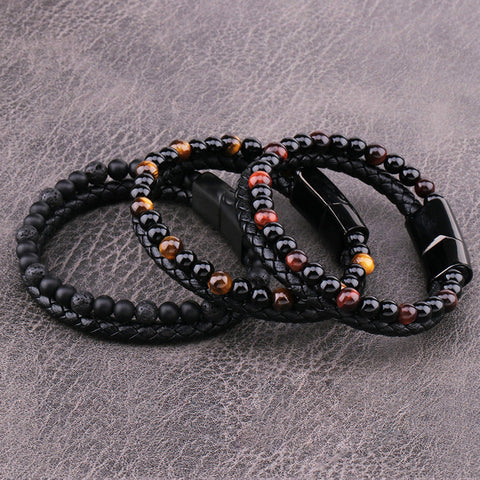 Stone Beads & Braid Leather Bracelet watereverysunday