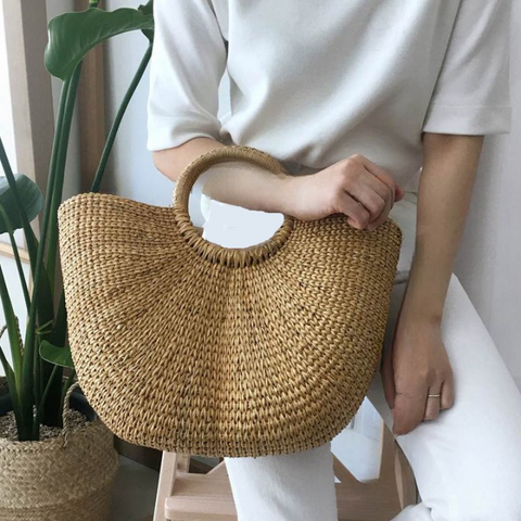 Straw Bucket Tote Bags with Ring Handle - w or w/o Tassels