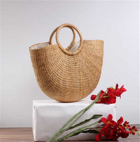 Straw Bucket Tote Bags with Ring Handle - w or w/o Tassels