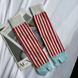 Striped Split Toes Ankle Socks watereverysunday
