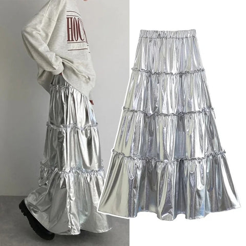 Sylvie Metallic Tiered Maxi Skirt