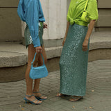 Syren Glitter Metallic Sequin Maxi Skirts watereverysunday
