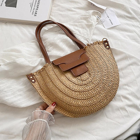 Syria Halfmoon Raffia Shoulder Bags - 2 Colors