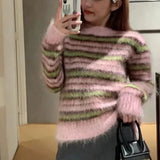 Taika Fuzzy Striped Mohair Knitted Cardigans watereverysunday