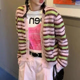 Taika Fuzzy Striped Mohair Knitted Cardigans watereverysunday