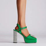 Talia Crystal Buckle Platform Ankle Strap Sandals