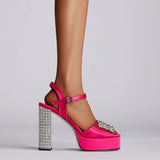 Talia Crystal Buckle Platform Ankle Strap Sandals
