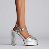 Talia Crystal Buckle Platform Ankle Strap Sandals