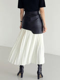 Tami Pleated Skirt with Faux Leather Patchwork - 2 Colors watereverysunday