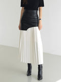 Tami Pleated Skirt with Faux Leather Patchwork - 2 Colors watereverysunday