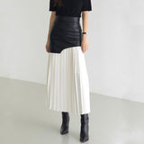 Tami Pleated Skirt with Faux Leather Patchwork - 2 Colors watereverysunday