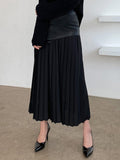 Tami Pleated Skirt with Faux Leather Patchwork - 2 Colors watereverysunday