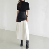 Tami Pleated Skirt with Faux Leather Patchwork - 2 Colors watereverysunday