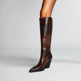 Tena Croco Pattern Knee High Western Boots