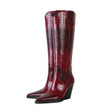 Tena Croco Pattern Knee High Western Boots