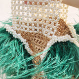 Teresa Tassel Straw Bag with Pearl Beads Handle - 2 Colors watereverysunday