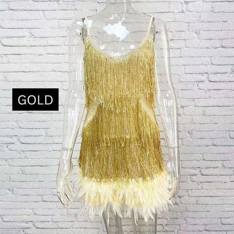 gold tassel mini dress Golden angel Tassel Mini Dress, S