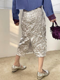 Thelma Crinkle Silver Metallic Skirt watereverysunday