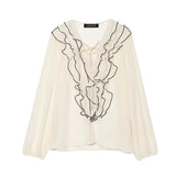 Thelma Semi-Transparent Ruffle Boho Blouse