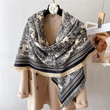 Toile and Checks Print Shawl Wool Scarves watereverysunday