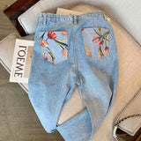 Tulips Print Back Pocketed Jeans watereverysunday