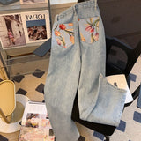 Tulips Print Back Pocketed Jeans watereverysunday