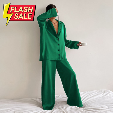 Hillary Oversized Satin Silk Pajama Set - Sale