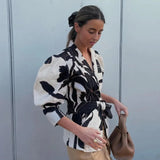 Valerina Elegant Floral Puff Shoulder Blazer